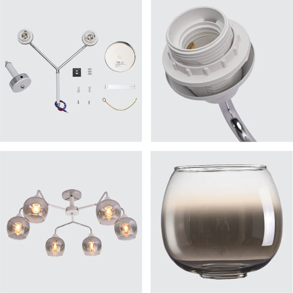 Elegant Wishbone Chrome & Smoky Glass Semi Flush Ceiling Light