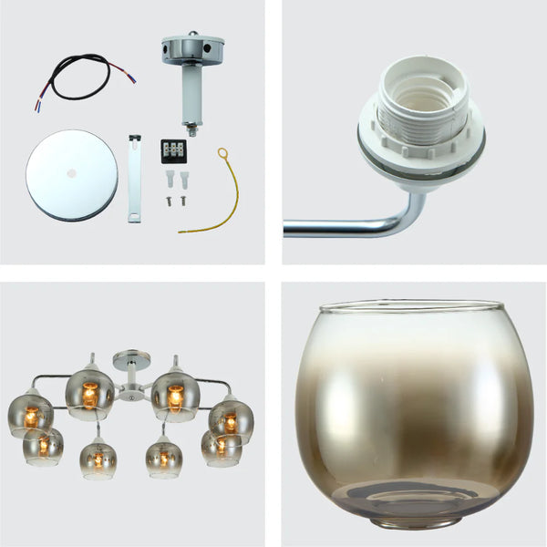 Elegant Wishbone Chrome & Smoky Glass Semi Flush Ceiling Light