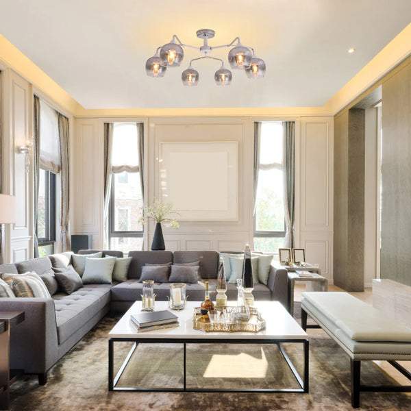Elegant Wishbone Chrome & Smoky Glass Semi Flush Ceiling Light