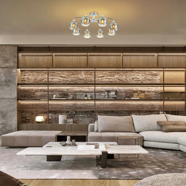 Elegant Wishbone Chrome & Smoky Glass Semi Flush Ceiling Light
