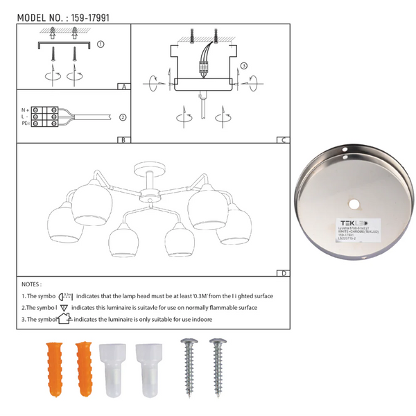 Elegant Wishbone Chrome & Smoky Glass Semi Flush Ceiling Light