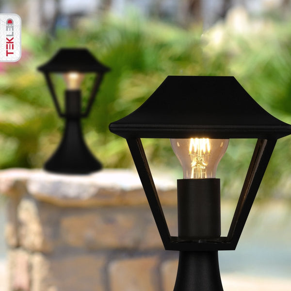 Cottage Style Stand Pedestal Lamp Matt Black Clear Glass E27