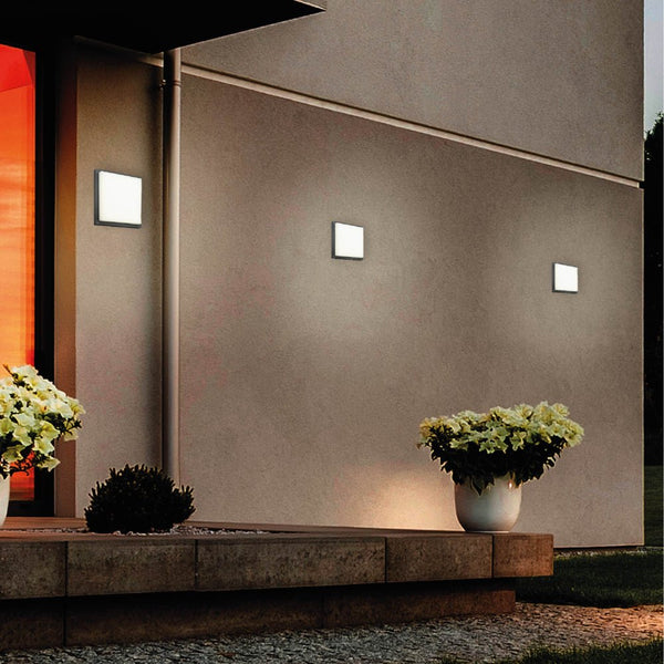 LED Diecast Aluminium Modern Square Wall Lamp 20W Cool White 4000K IP54 Anthracite Grey 250mm
