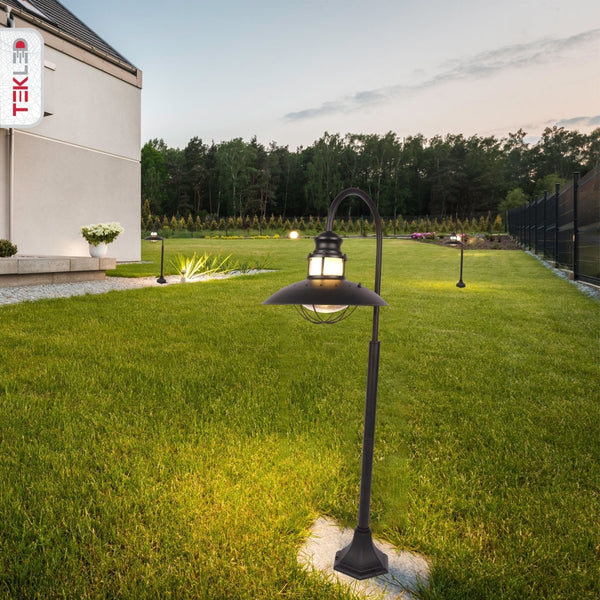 Cottage Style Sunflower Bollard Lawn Lamp Matt Black Clear Glass E27 120cm