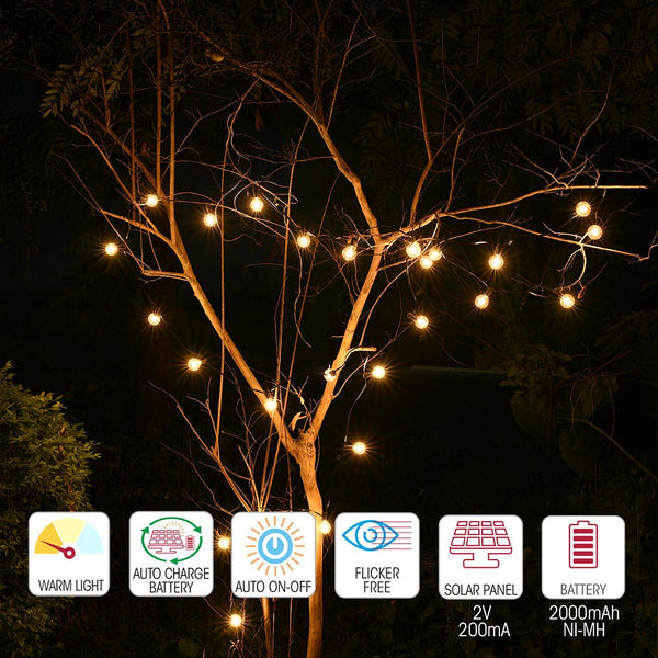Castor Solar LED Bulb String 25pcs Globe 7.6m USB Weatherproof Festoon Light