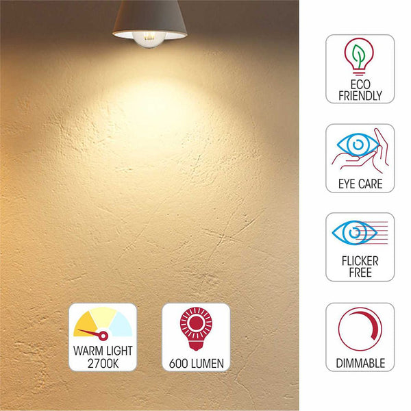 LED Dimmable Filament A60 GLS Bulb E27 Edison Screw 6.5W Warm White 2700K
