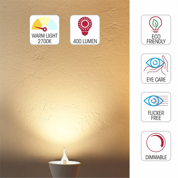 LED Dimmable Filament C35 Candle Bulb E14 Small Edison Screw 4W Warm White 2700K