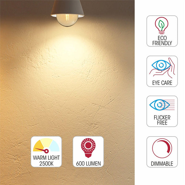 LED Dimmable Filament Globe Bulb E27 Edison Screw 6.5W Pack of 2 Warm White 2400K