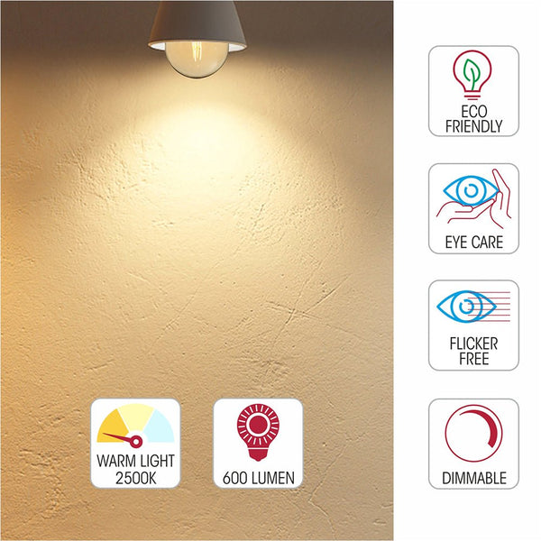 LED Dimmable Filament Globe Bulb E27 Edison Screw 6.5W Pack of 2 Warm White 2400K