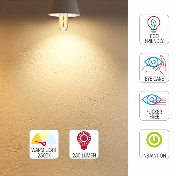 LED Filament T45 T30 Tubular Bulb E27 Edison Screw 4W Pack of 4 Warm White