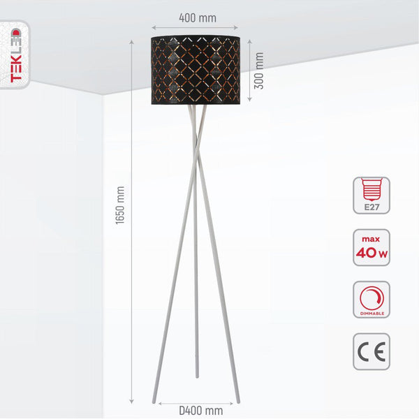 Tripod White Drum Floor Lamp E27 Fitting