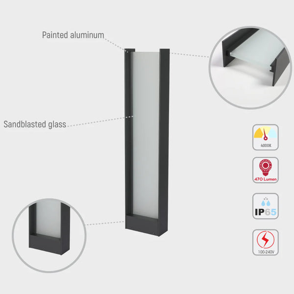 Framed LED Outdoor Pathway Bollard Lawn Light 20W 4000K