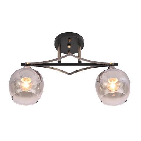Geometric Starburst Faded Smoky Grey Globe Black & Bronze Ceiling Light