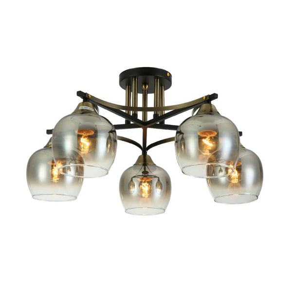 Geometric Starburst Faded Smoky Grey Globe Black & Bronze Ceiling Light
