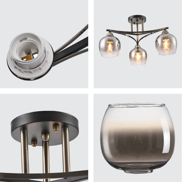 Geometric Starburst Faded Smoky Grey Globe Black & Bronze Ceiling Light