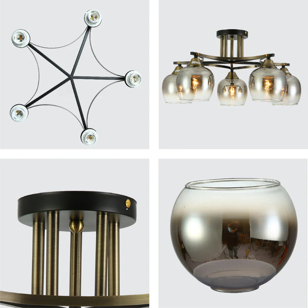Geometric Starburst Faded Smoky Grey Globe Black & Bronze Ceiling Light