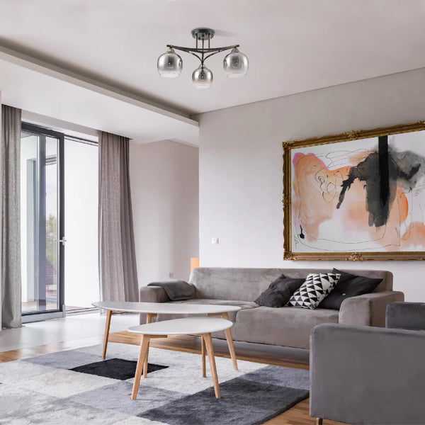 Geometric Starburst Faded Smoky Grey Globe Black & Bronze Ceiling Light