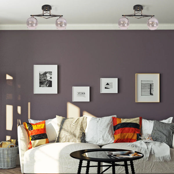 Geometric Starburst Faded Smoky Grey Globe Black & Bronze Ceiling Light