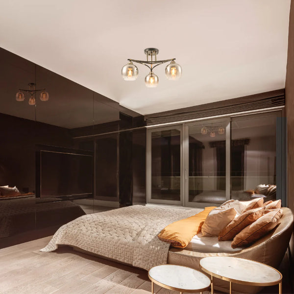 Geometric Starburst Faded Smoky Grey Globe Black & Bronze Ceiling Light