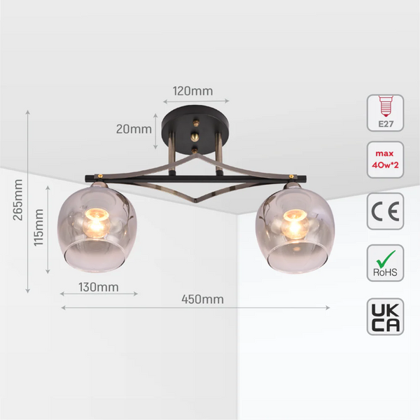 Geometric Starburst Faded Smoky Grey Globe Black & Bronze Ceiling Light