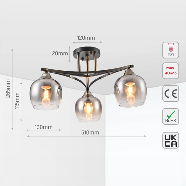 Geometric Starburst Faded Smoky Grey Globe Black & Bronze Ceiling Light