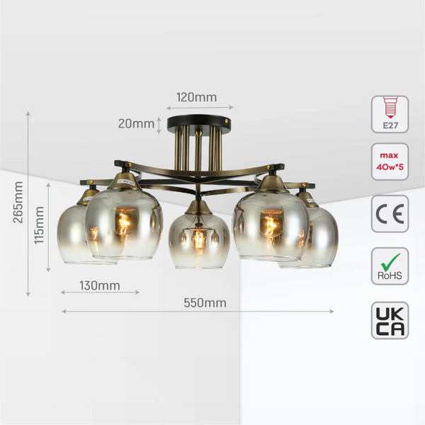 Geometric Starburst Faded Smoky Grey Globe Black & Bronze Ceiling Light