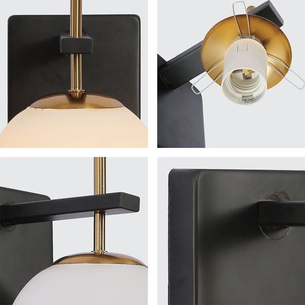 Gold Aluminium Bronze Body Opal White Glass Globe Wall Light E27 Fitting