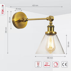 Gold Aluminium Bronze Hinged Body Clear Glass Funnel Wall Light