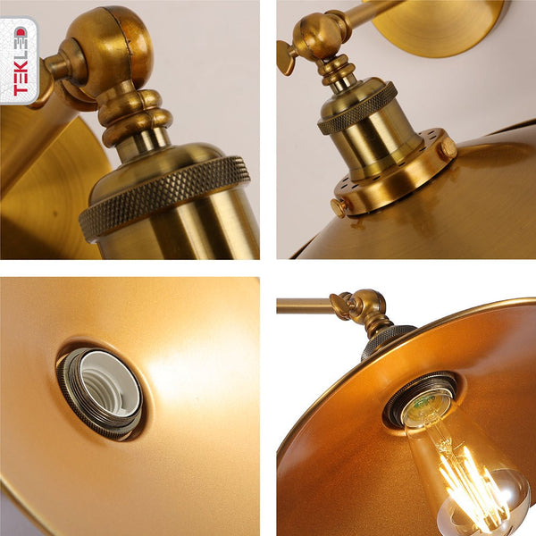 Hinged Funnel Flat Step Antique Brass | Bronze | Gold Finish Metal Wall Light