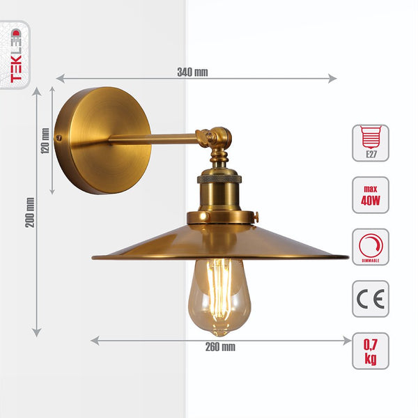 Hinged Funnel Flat Step Antique Brass | Bronze | Gold Finish Metal Wall Light