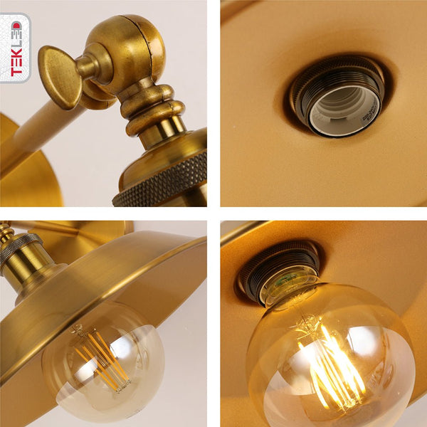 Hinged Funnel Flat Step Antique Brass | Bronze | Gold Finish Metal Wall Light