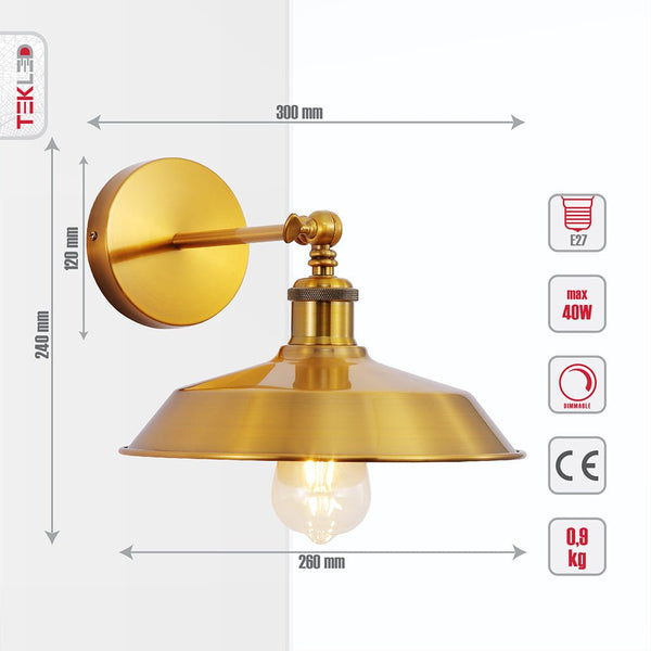 Hinged Funnel Flat Step Antique Brass | Bronze | Gold Finish Metal Wall Light