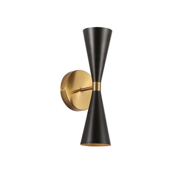 Gold Aluminium Metal Body Black Cone Wall Light 2xE27 Fitting