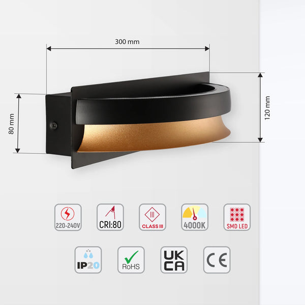 Gold & Black Layered Semi-Circular Wall Light