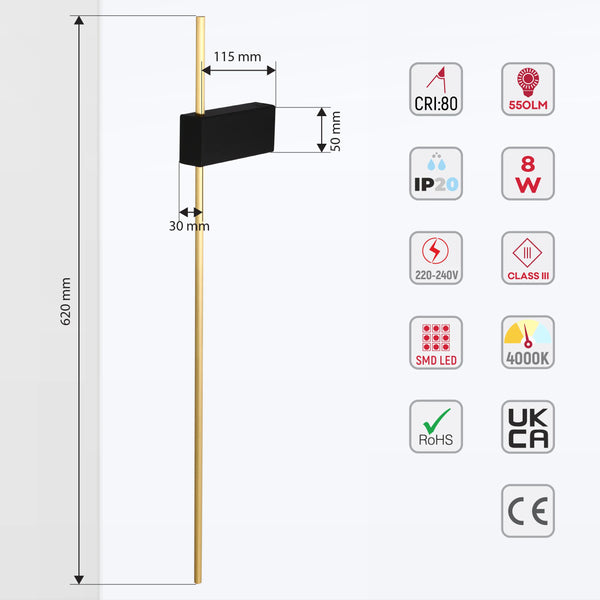 Aurora Slimline LED Wall Light – Modern Minimalist Dimmable Wall Sconce in Black & Gold
