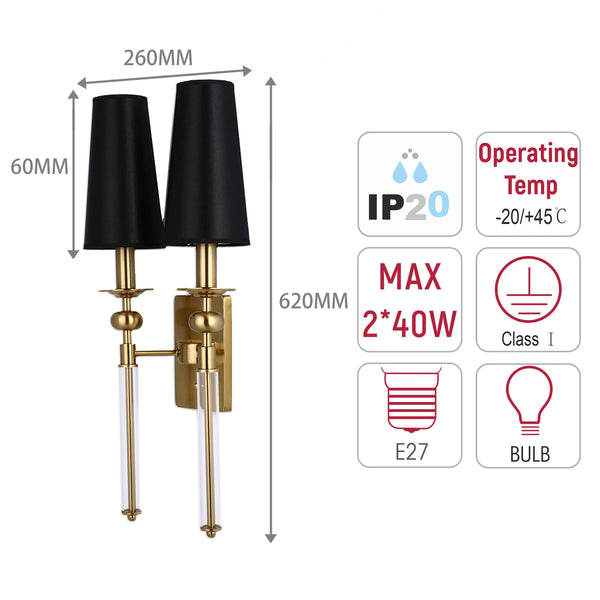 Gold and Black Wall Light with Acrylic Accent