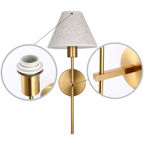 Gold & Cream/Black Conical Wall Light with Pull Chain
