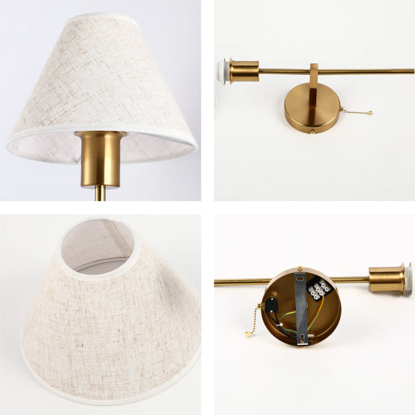 Gold & Cream/Black Conical Wall Light with Pull Chain