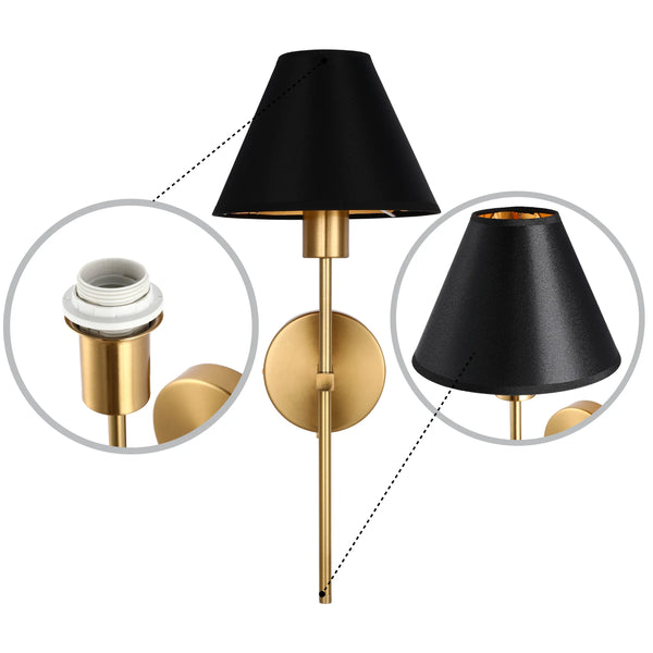 Gold & Cream/Black Conical Wall Light with Pull Chain