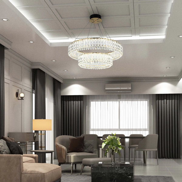 Gold Crystal Chandelier - Two-Tiered Circular or Single-Tier Oval