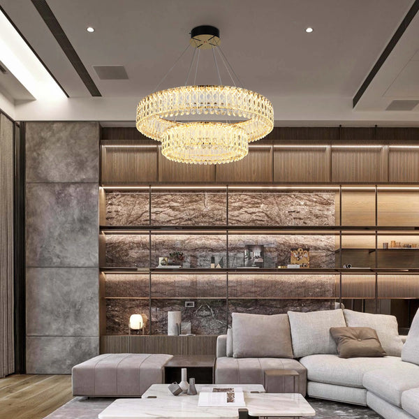 Gold Crystal Chandelier - Two-Tiered Circular or Single-Tier Oval