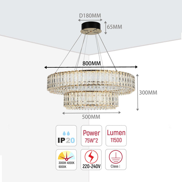 Gold Crystal Chandelier - Two-Tiered Circular or Single-Tier Oval