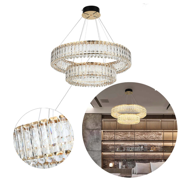 Gold Crystal Chandelier - Two-Tiered Circular or Single-Tier Oval