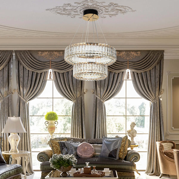 Gold Crystal Chandelier - Two-Tiered Circular or Single-Tier Oval