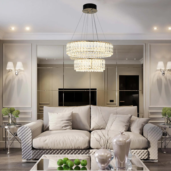 Gold Crystal Chandelier - Two-Tiered Circular or Single-Tier Oval