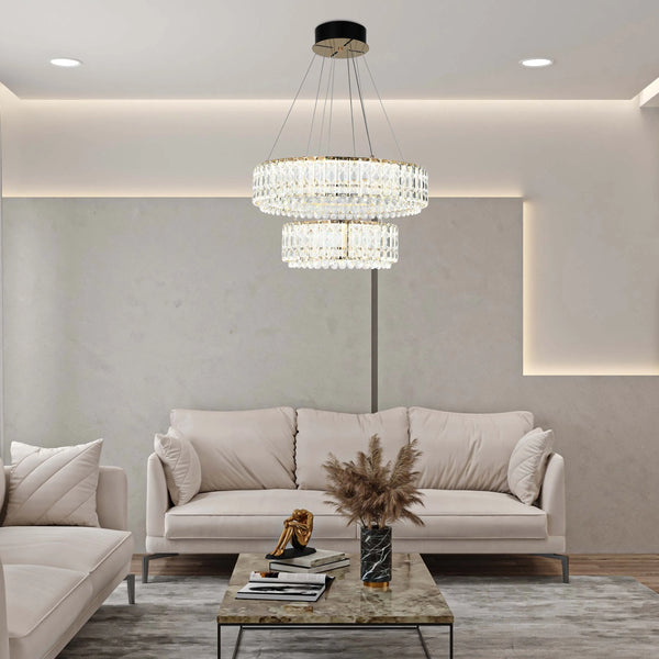 Gold Crystal Chandelier - Two-Tiered Circular or Single-Tier Oval