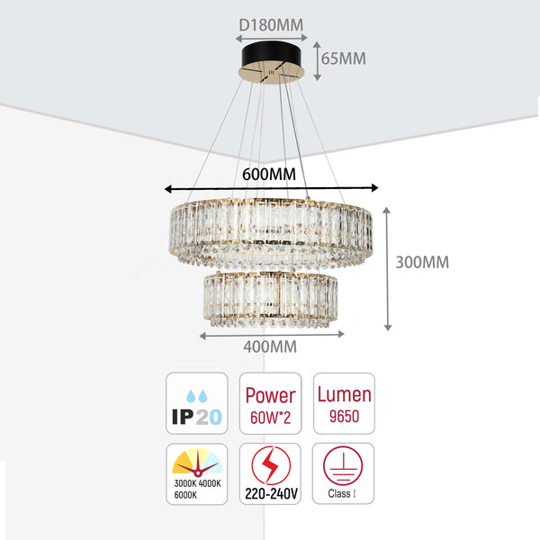 Gold Crystal Chandelier - Two-Tiered Circular or Single-Tier Oval