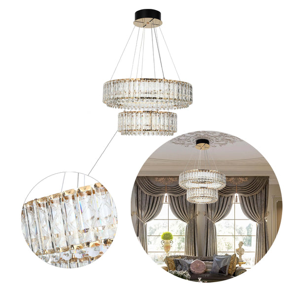 Gold Crystal Chandelier - Two-Tiered Circular or Single-Tier Oval
