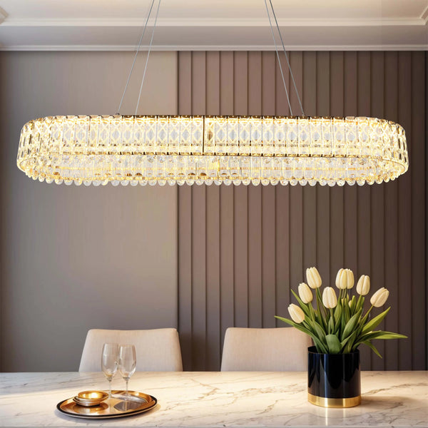 Gold Crystal Chandelier - Two-Tiered Circular or Single-Tier Oval