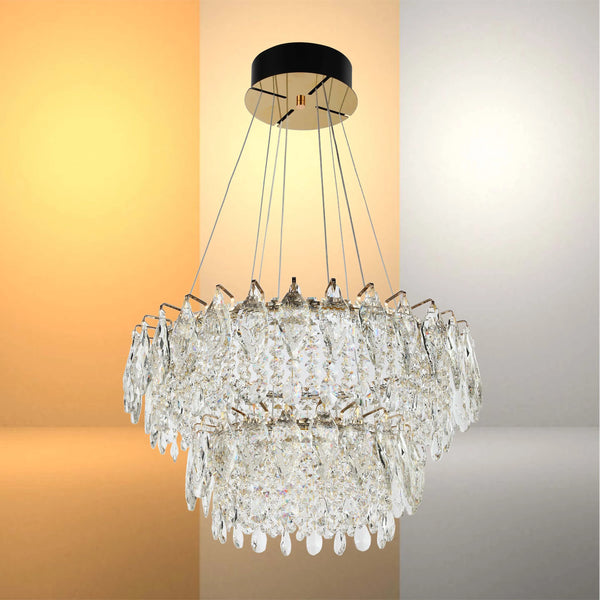 Gold Crystal Chandelier - Round or Oval Design, Dimmable SMD LED with 3CCT, Adjustable Suspension